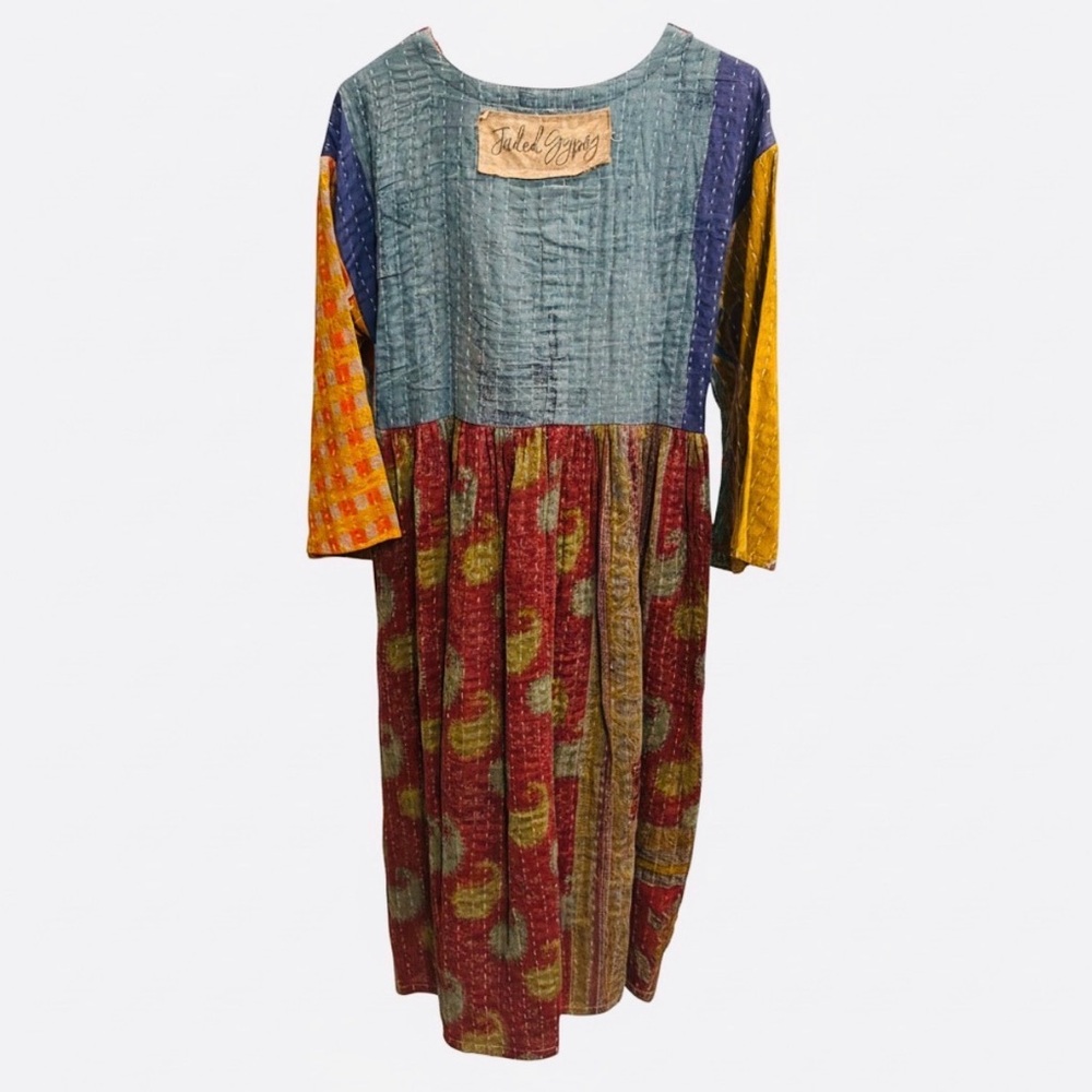 Jaded Gypsy Kantha Sunrise Midi Dress . One Size Multicolor NWOT - Picture 3 of 9
